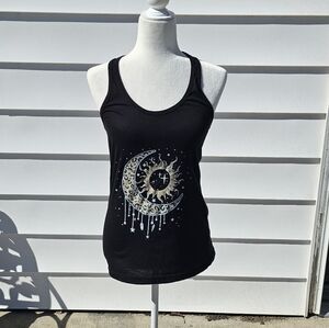Tultex Black Tank Top with Moon & Sun Graphic